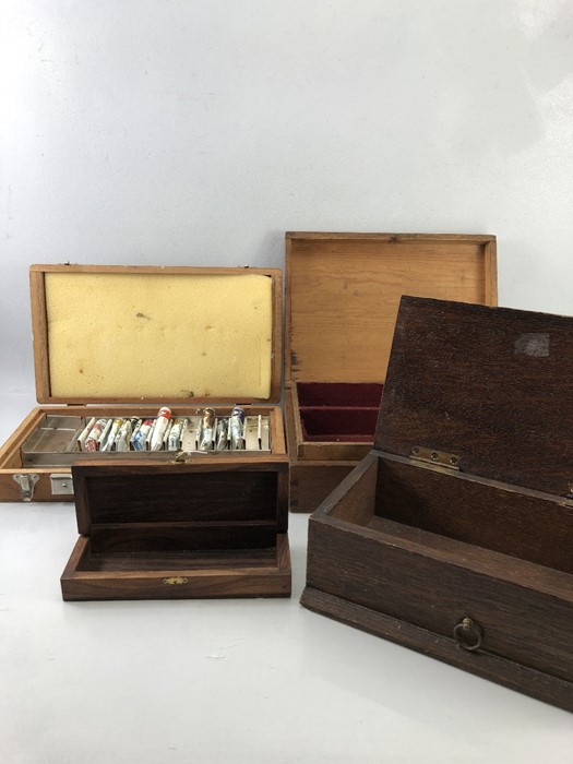 Collection of wooden boxes to include artists' paint box and a writing box (4) - Image 2 of 4