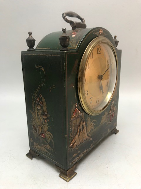 French small wooden carriage clock with brass finials and feet and a gold starburst face, the wooden - Image 2 of 9