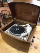 Vintage Pye Black Box table-top record player, with Garrard model 210 turntable, case width 45cm