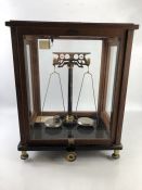 Vintage oak and glass cased weighing scales by Sartorius Werke of Gottingen