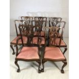 Set of eight Chippendale Revival chairs to include one carver with carved pierced lattice splat