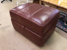 Brown leather storage pouffe