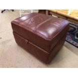 Brown leather storage pouffe