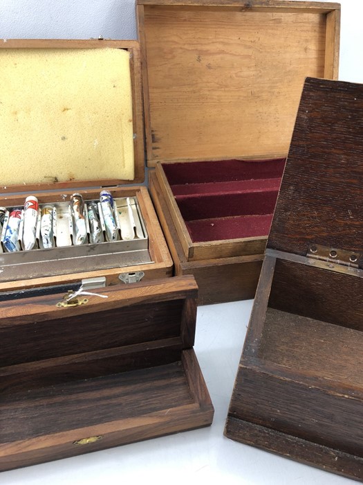 Collection of wooden boxes to include artists' paint box and a writing box (4) - Image 3 of 4