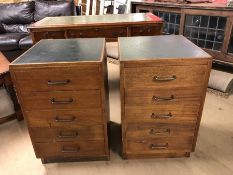 Pair of vintage office / filing drawers with green tops and metal handles