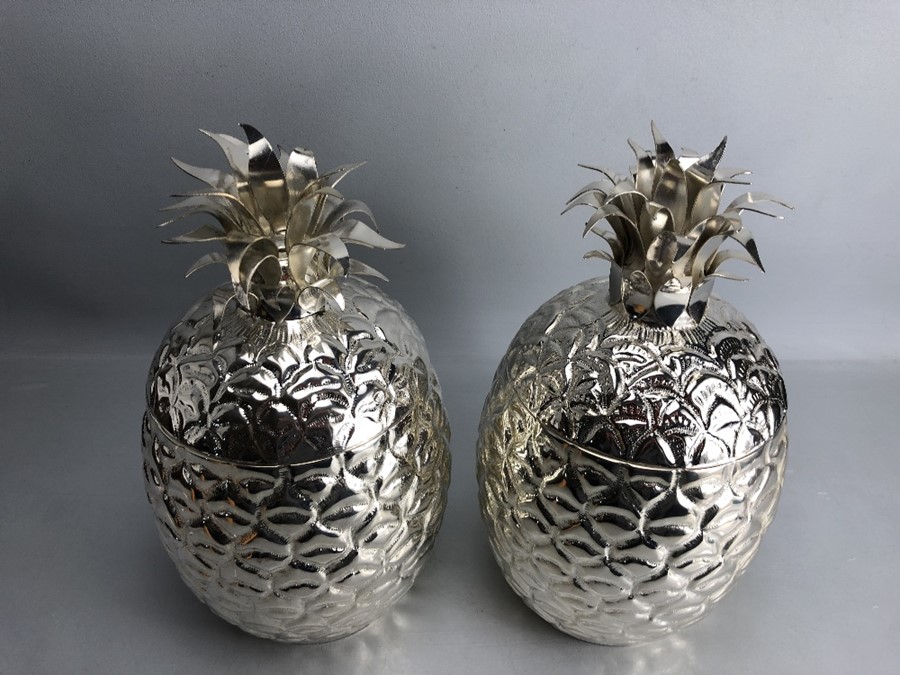 Pair of large silver plated ice buckets in the form of pineapples. With hinged lids. Approx. 35cm - Image 2 of 8