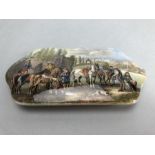 Prattware Rectangular lid depicting a hunting scene and marked Wouvermann Pinx