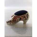 Silver pin cushion in the shape of a ladies shoe Stamped 925