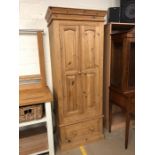 Single pine wardrobe with hanging rail and drawer under, approx 200cm x 71cm x 56cm deep