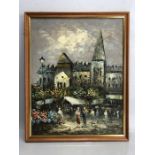 BURNETT (20th Century) French street scene, oil on board, signed lower right, approx 31.5cm x 40cm