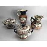 Four vintage Mason's & Ashworth Bros Oriental themed jugs and small Tureens (A/F)