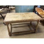 Small antique pine coffee table on turned legs, approx 83cm x 48cm x 50cm tall