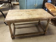 Small antique pine coffee table on turned legs, approx 83cm x 48cm x 50cm tall