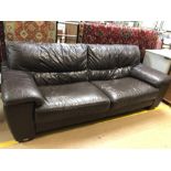 Large three seater brown leather sofa, approx 220cm in length