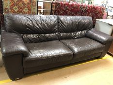 Large three seater brown leather sofa, approx 220cm in length