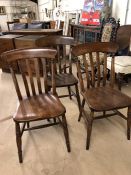 Three oak slat back chairs