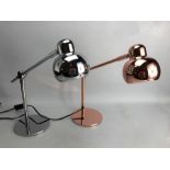 Pair of desk lamps, one in chrome finish, one in rose gold chrome finish