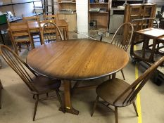 Ercol drop leaf /gate leg dining table, approx 140cm x 128cm extended, with four stick back Ercol