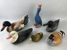 Collection of six decorative wooden ducks