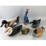 Collection of six decorative wooden ducks