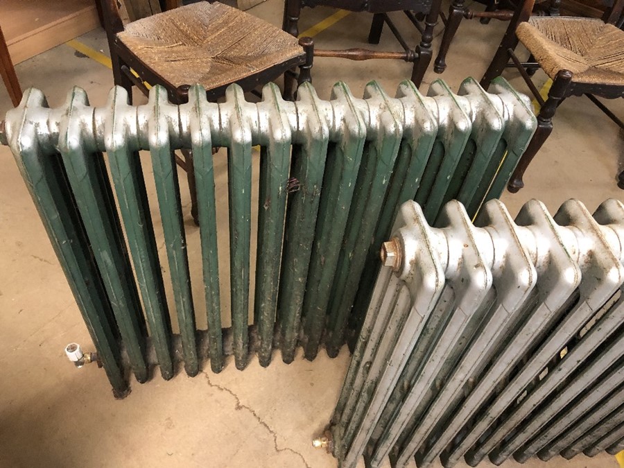 Three Victorian cast iron radiators, two approx 84cm x 78cm tall, one approx 60cm x 78cm tall - Image 4 of 5
