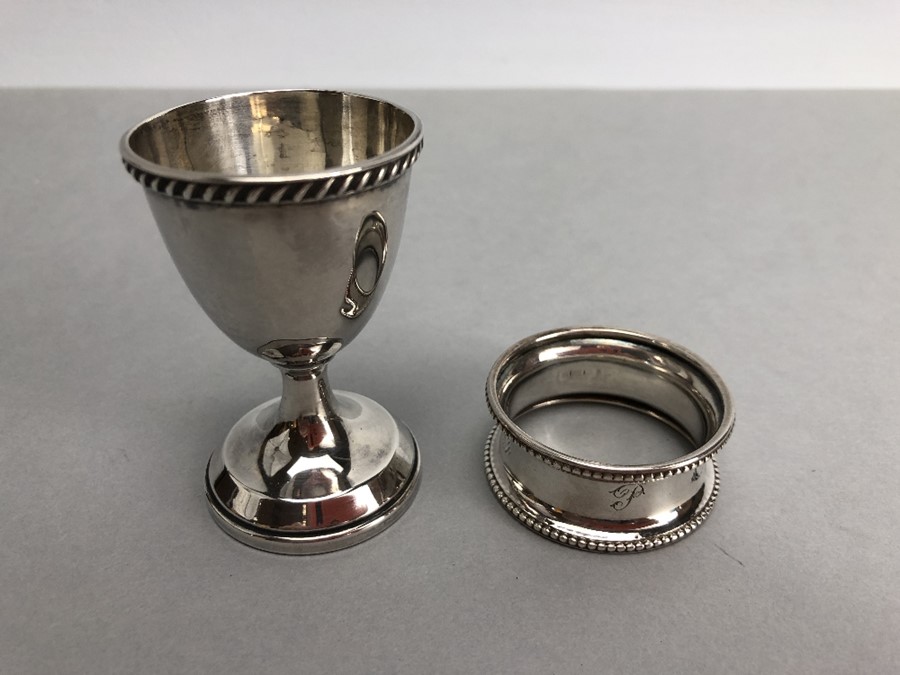 Birmingham Hallmarked Silver napkin ring and eggcup