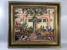 Oil on canvas by ROSAMUND DE PERINELLO of an outdoor Parisian marketplace, signed mid right,