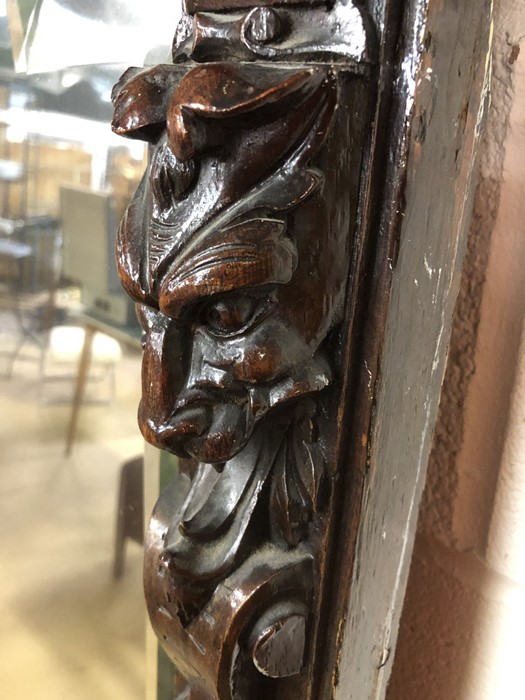 Very large bevel-edged mirror with ornate carved detailing (in the manner of Green Man). Carvings to - Image 3 of 10