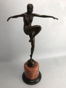 Art Deco bronze figure of a dancing lady on marble base, approx 56cm in height