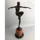 Art Deco bronze figure of a dancing lady on marble base, approx 56cm in height