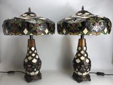 Pair of Tiffany style large table lamps in multi-coloured design, each approx 60 cm in height