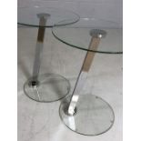 Pair of chrome and glass side tables, approx diameter 43cm