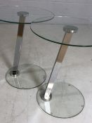 Pair of chrome and glass side tables, approx diameter 43cm
