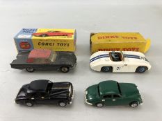 Two unboxed Triang Minic Motorways cars (Rolls Royce & Jaguar) plus a Dinky Cunningham model 133 & a