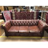 Brown leather three seater vintage chesterfield sofa (A/F)