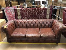 Brown leather three seater vintage chesterfield sofa (A/F)