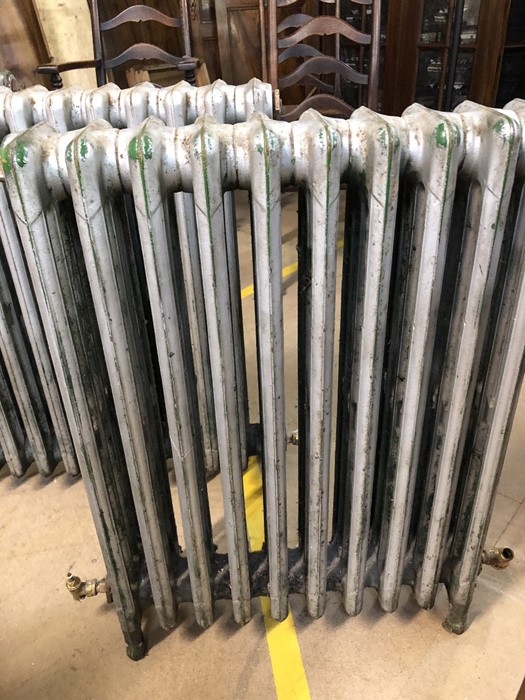 Three Victorian cast iron radiators, two approx 84cm x 78cm tall, one approx 60cm x 78cm tall - Image 2 of 5