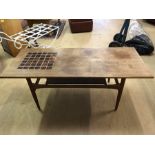 Arrebo Mobler Danish teak coffee table with tiled square to top, undertier, raised on tapering