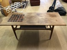 Arrebo Mobler Danish teak coffee table with tiled square to top, undertier, raised on tapering