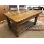 Pine coffee table with shelf under