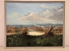 Very Large oil Painting of a Northern industrial scene