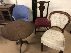 Three chairs to include a Victorian balloon-back, an original Lloyd Loom with label to underside