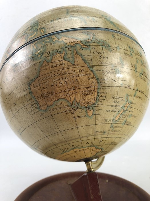 Chad Valley - A mid 20th century Chad Valley of England revolving tinplate desk top globe. Raised on - Image 2 of 5