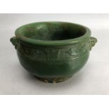 Chinese jade censer with carved detailing, approx 12cm in diameter and 8cm in height