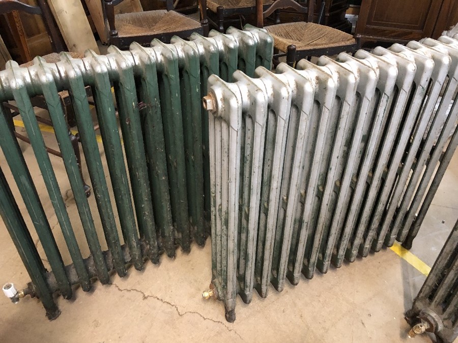 Three Victorian cast iron radiators, two approx 84cm x 78cm tall, one approx 60cm x 78cm tall - Image 5 of 5