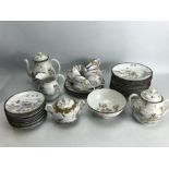 Part Chinese fine porcelain tea set with red Chinese marks to base decorated with birds and