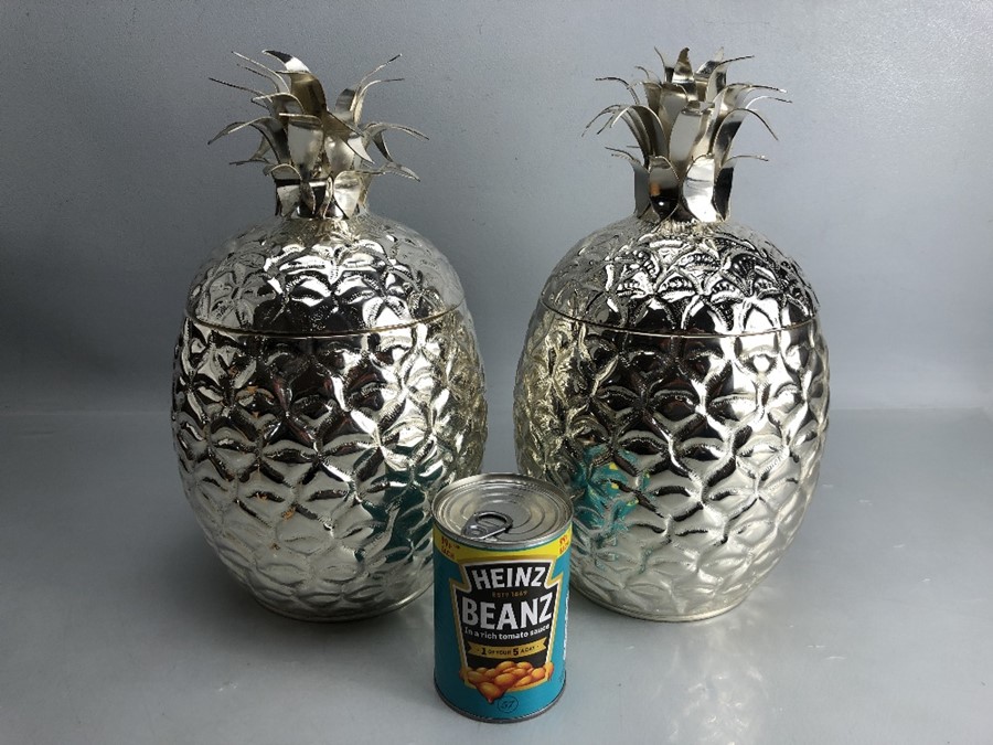 Pair of large silver plated ice buckets in the form of pineapples. With hinged lids. Approx. 35cm - Image 8 of 8