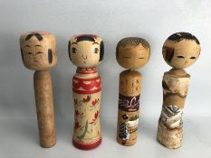 Four vintage Japanese Kockeshi dolls, each approx 30cm in height