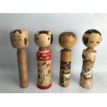 Four vintage Japanese Kockeshi dolls, each approx 30cm in height