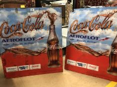 Pair of perspex Coca Cola Aeroflot Russian Airlines advertising signs, each approx 73cm x 83cm (A/